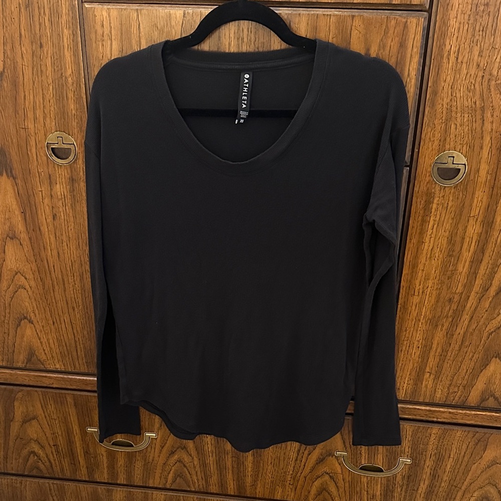 Athleta Black Ribbed Long Sleeve Tee
